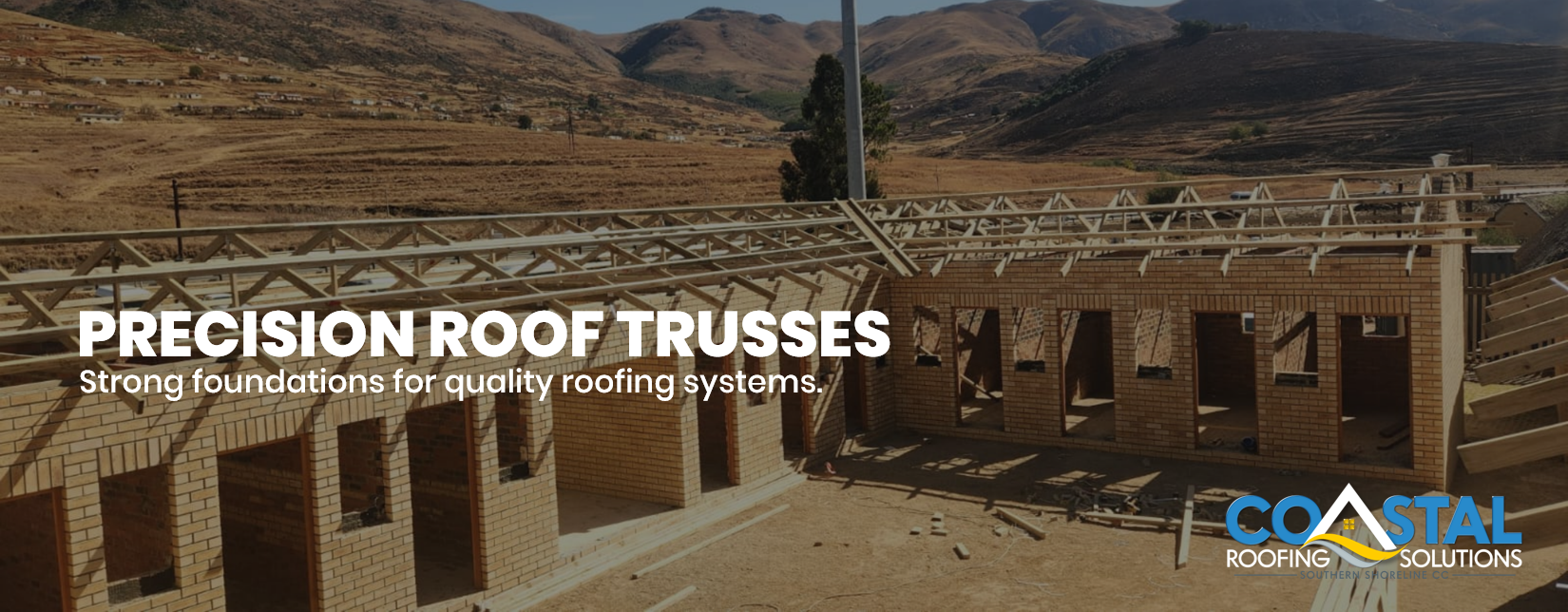 Roof Truss Installation for New Commercial Development Timber roof trusses installed on a new commercial brick building by Coastal Roofing Solutions in Port Edward, KwaZulu-Natal.